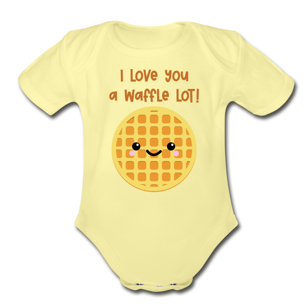 I Love You A Waffle Lot Organic Short Sleeve Baby Bodysuit - washed yellow