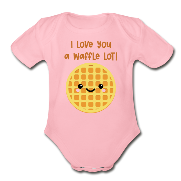 I Love You A Waffle Lot Organic Short Sleeve Baby Bodysuit - light pink
