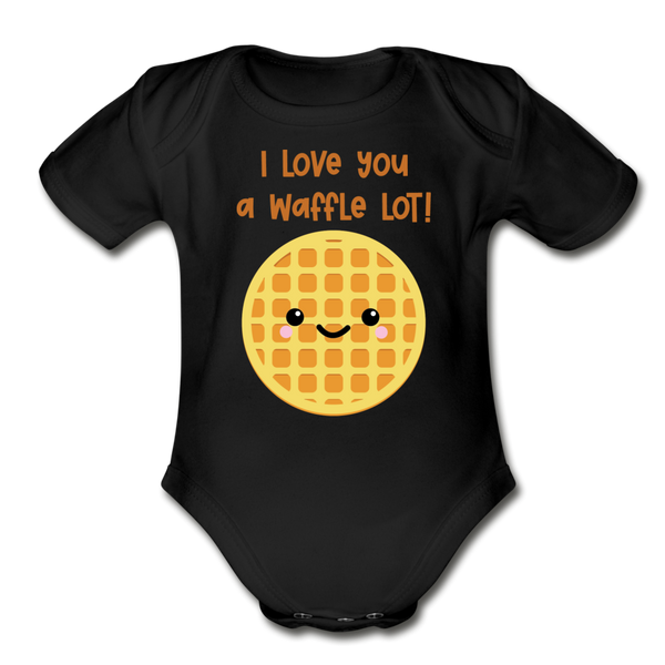 I Love You A Waffle Lot Organic Short Sleeve Baby Bodysuit - black