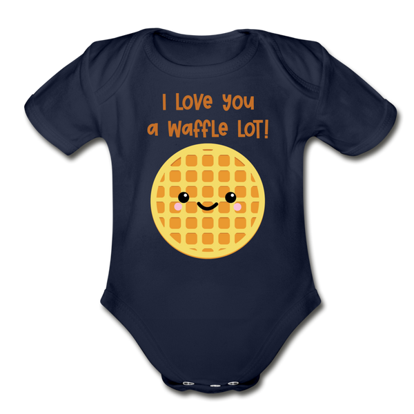 I Love You A Waffle Lot Organic Short Sleeve Baby Bodysuit - dark navy