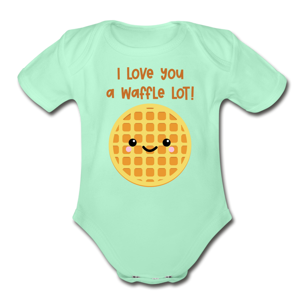 I Love You A Waffle Lot Organic Short Sleeve Baby Bodysuit - light mint