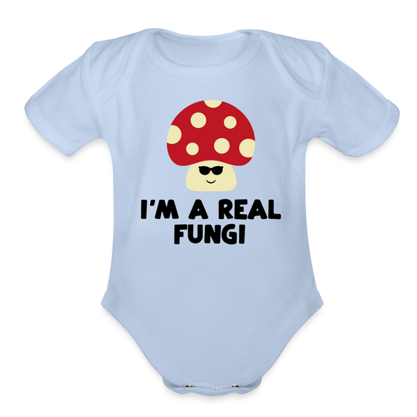 I'm a Real Fungi Pun Organic Short Sleeve Baby Bodysuit - sky