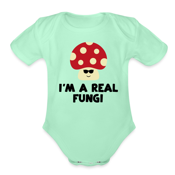 I'm a Real Fungi Pun Organic Short Sleeve Baby Bodysuit - light mint