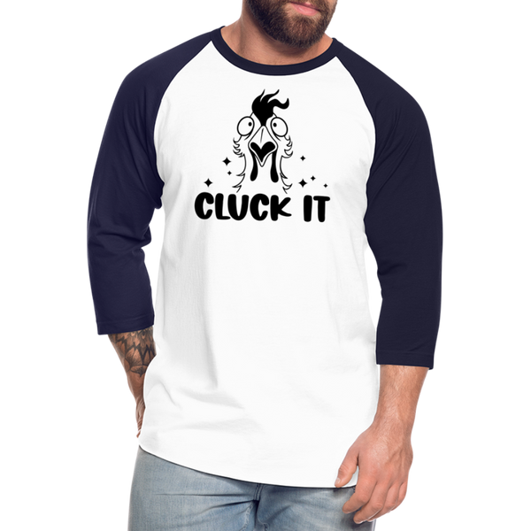 Cluck it Funny Chicken Baseball T-Shirt - white/navy