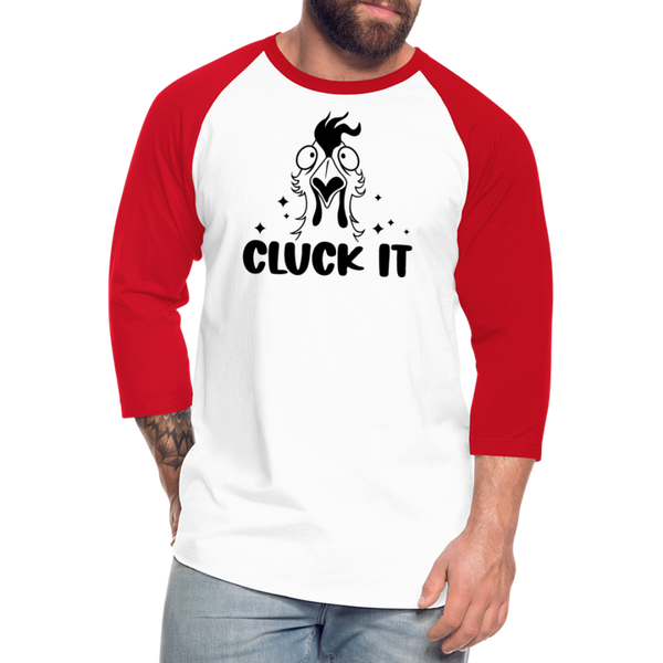 Cluck it Funny Chicken Baseball T-Shirt - white/red