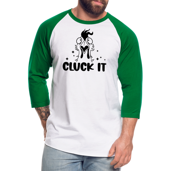 Cluck it Funny Chicken Baseball T-Shirt - white/kelly green