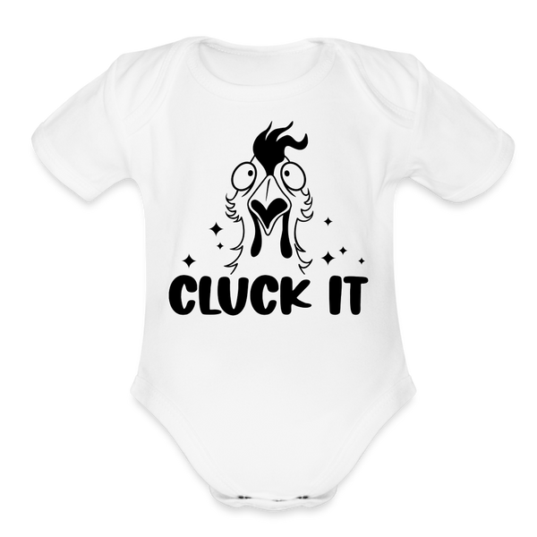 Cluck it Funny Chicken Organic Short Sleeve Baby Bodysuit - white
