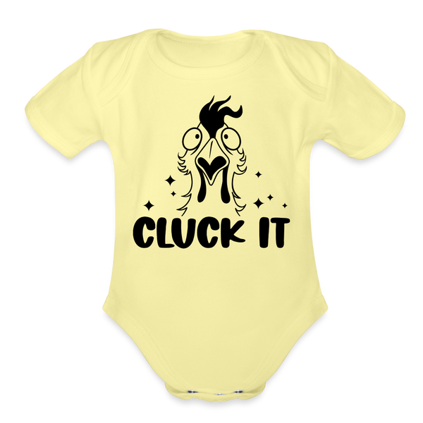 Cluck it Funny Chicken Organic Short Sleeve Baby Bodysuit - washed yellow