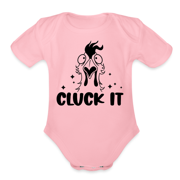 Cluck it Funny Chicken Organic Short Sleeve Baby Bodysuit - light pink