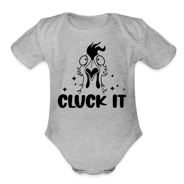 Cluck it Funny Chicken Organic Short Sleeve Baby Bodysuit - heather grey
