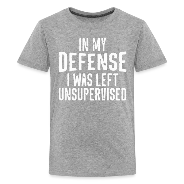 In my Defense I was Left Unsupervised Funny Kids' Tee - heather gray