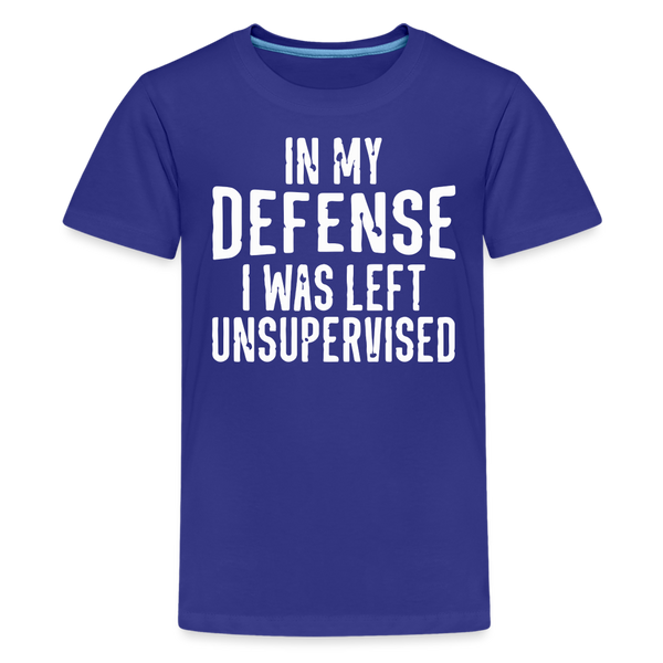 In my Defense I was Left Unsupervised Funny Kids' Tee - royal blue