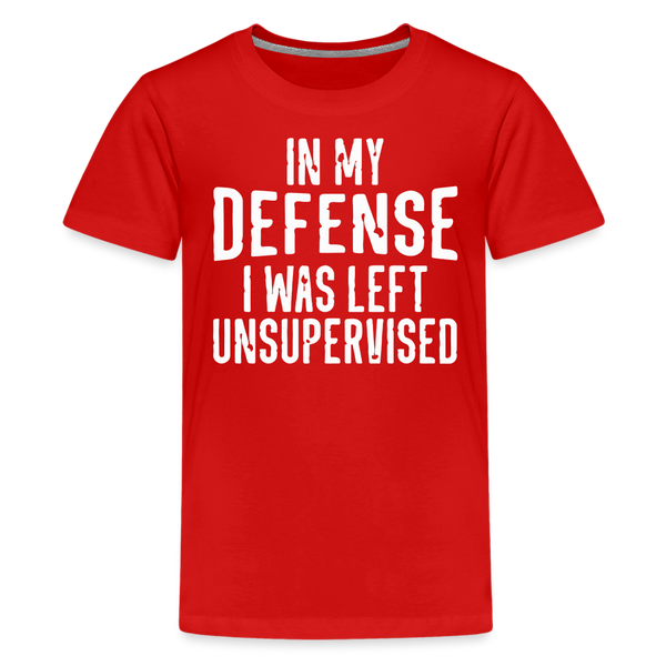 In my Defense I was Left Unsupervised Funny Kids' Tee - red