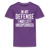In my Defense I was Left Unsupervised Funny Kids' Tee - purple