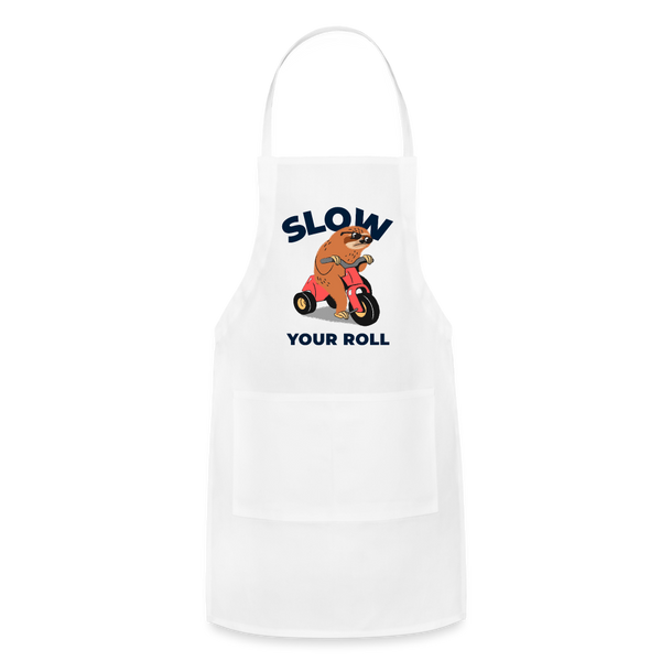 Slow Your Roll Funny Sloth Adjustable Apron - white