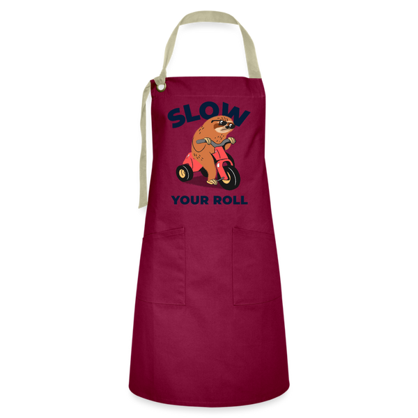 Slow Your Roll Funny Sloth Artisan Apron - burgundy/khaki
