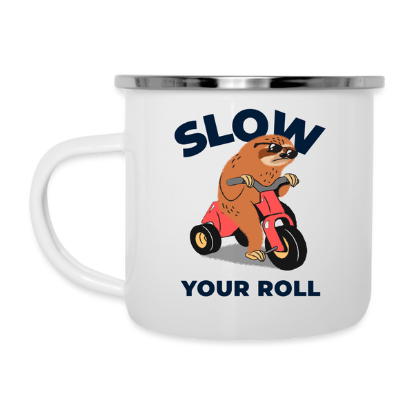 Slow Your Roll Funny Sloth Camper Mug - white
